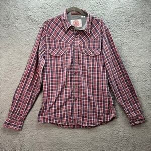 Christian Audigier Men's XL Western Pearl Snap Plaid Long Sleeve Shirt Rodeo EUC